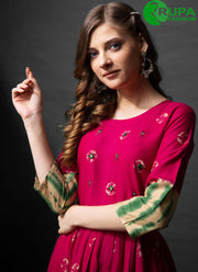 Beautiful Pink Color Readymade Rayon With Designer Printed Kurti